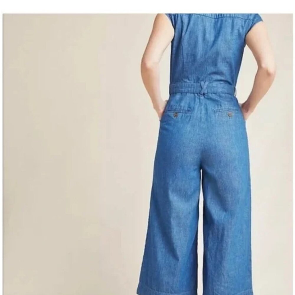 Pilcro & The Letterpress Wide Leg Crop Light Denim Jumpsuit Size 0 - Picture 3 of 16